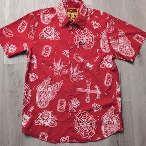 Dixxon PARTY BOY 10 YR Short Sleeve Party Shirt Men's Medium Red Short Sleeve
